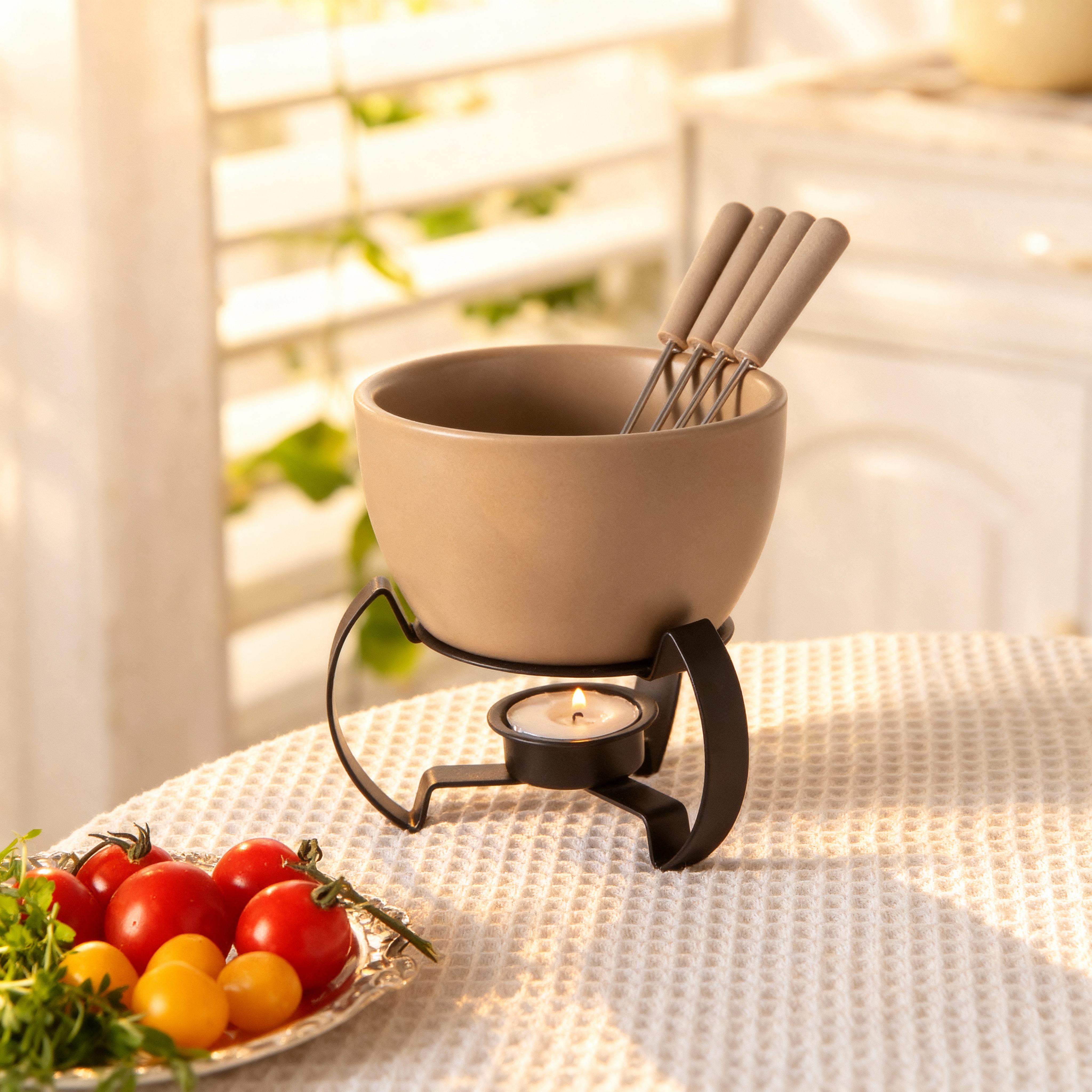 Fondue Pot Ceramic - Çevre Dostu Seramik Kase ve 4
