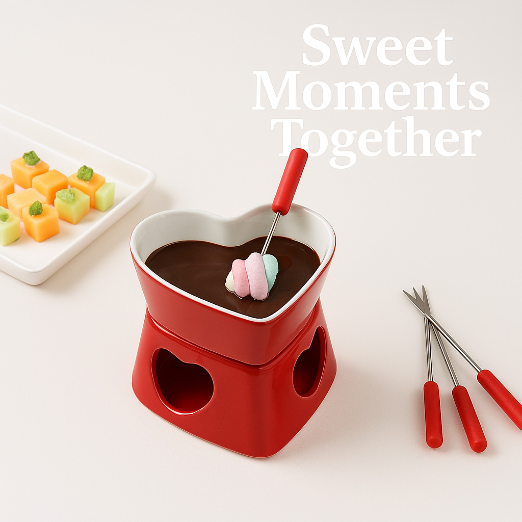 Fondue Pot Ceramic - 320 ml Seramik Kalp Şeklinde Fondü