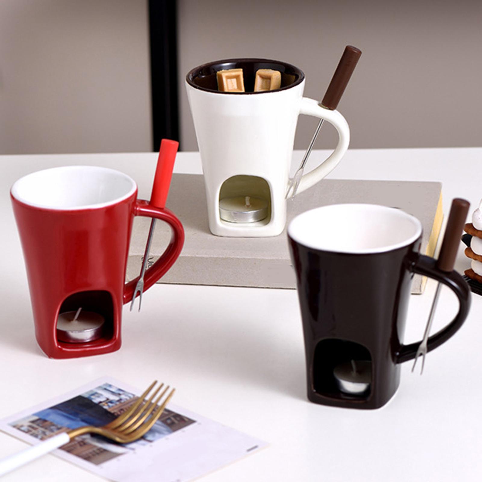 Fondue Pot Ceramic - Mini Çikolata Fondü Kupa Seti, Çatal