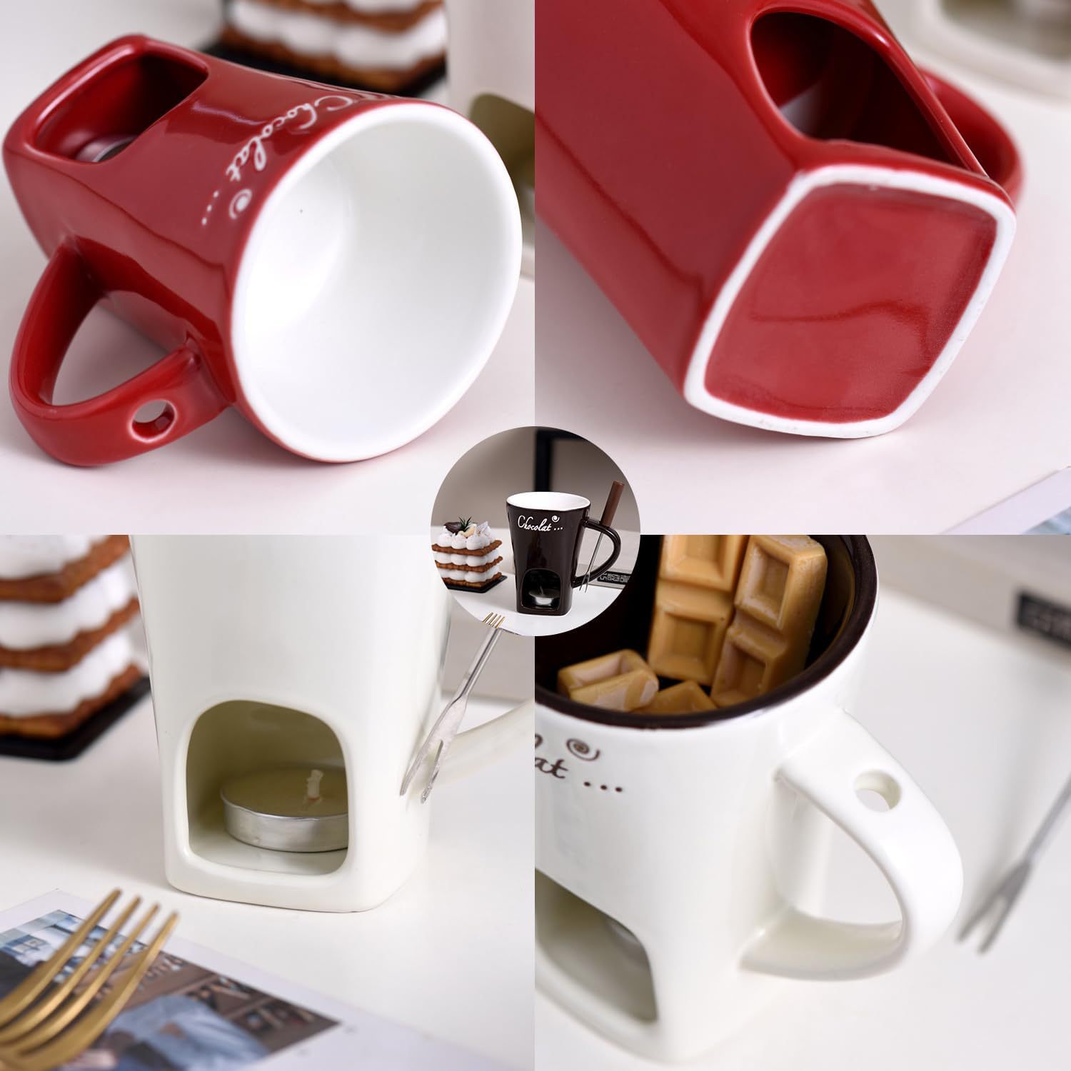 Fondue Pot Ceramic - Seramik Çikolata Fondü Kupa Yaratıcı Peynir