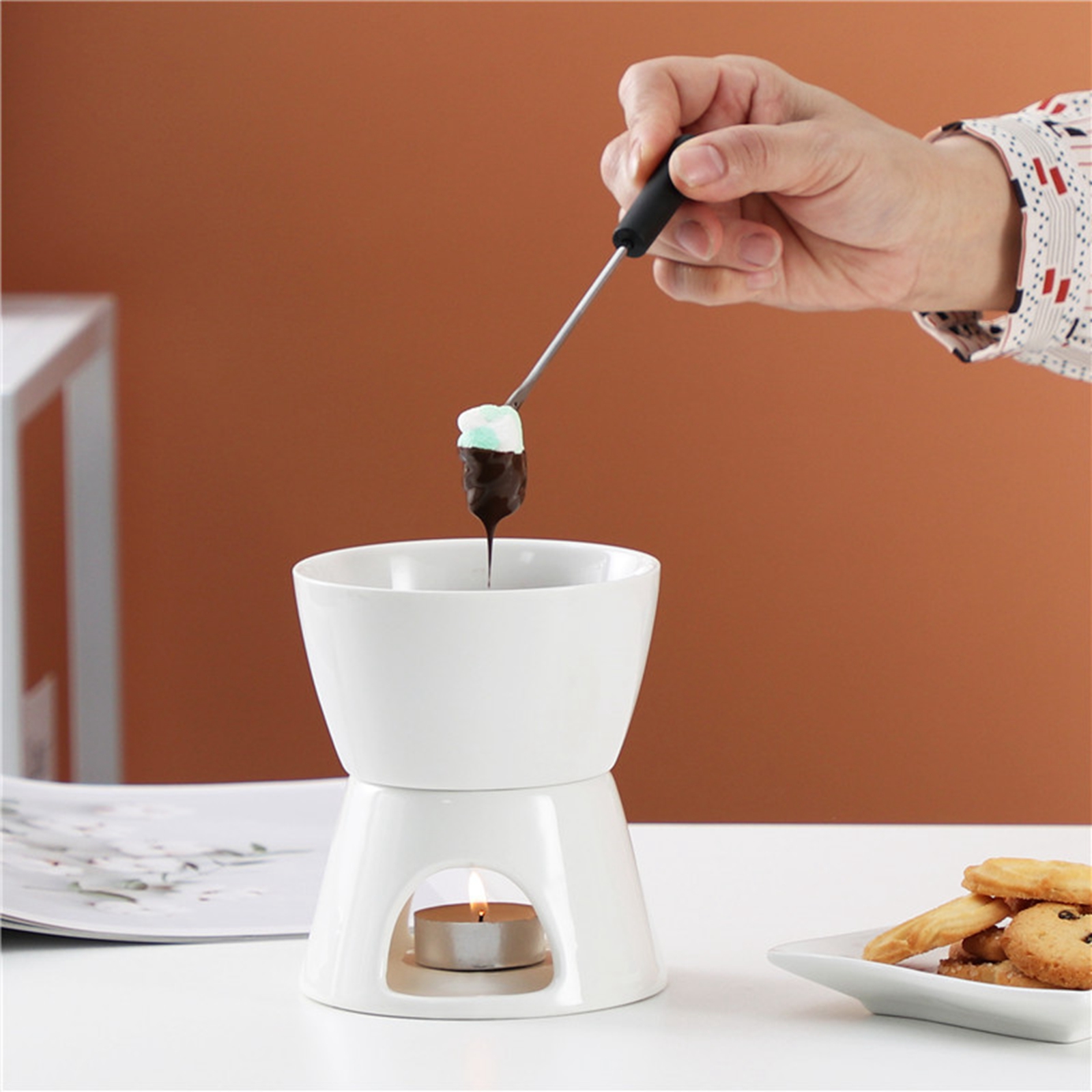 Fondue Pot Ceramic - Seramik çikolata peynir fondü Pot balmumu