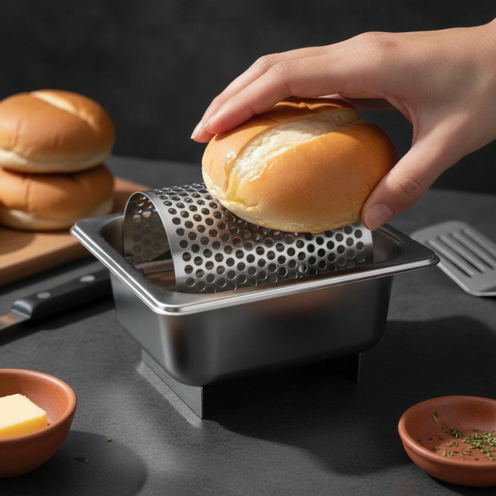 Home Cooking Kitchen - Tepsili Tereyağı Merdanesi Paslanmaz Çelik Tereyağı